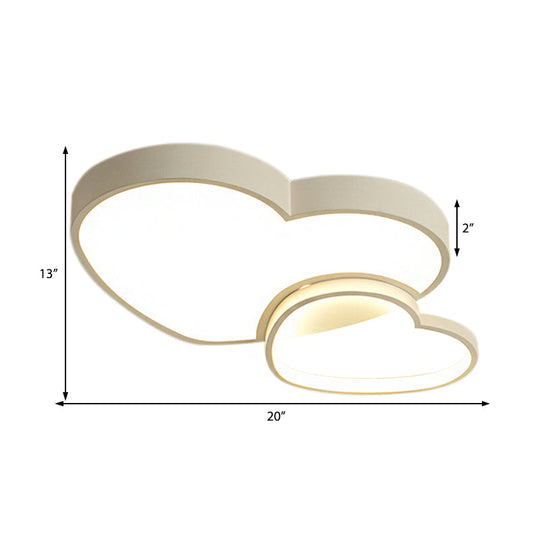 Contemporary Loving Heart Flush Light: Acrylic Led Children Room Lamp - Pink/White 13/16.5