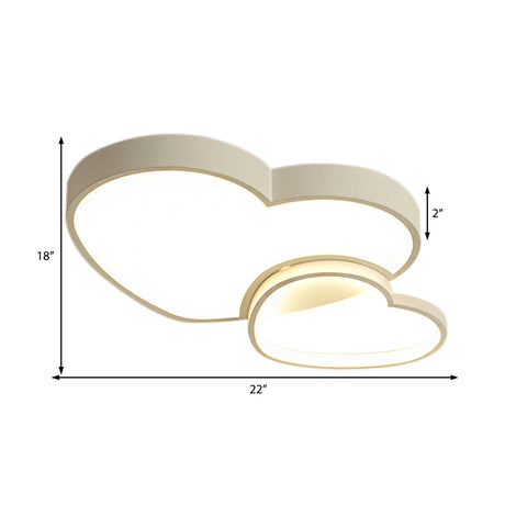 Contemporary Loving Heart Flush Light: Acrylic Led Children Room Lamp - Pink/White 13/16.5