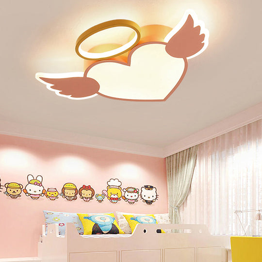 Heart Shaped Metal Flushmount Lamp: Cartoon Design Led Blue/Pink Ceiling Lighting 19.5’/23.5’