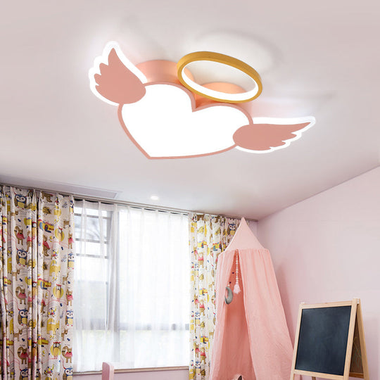 Heart Shaped Metal Flushmount Lamp: Cartoon Design Led Blue/Pink Ceiling Lighting 19.5/23.5 With