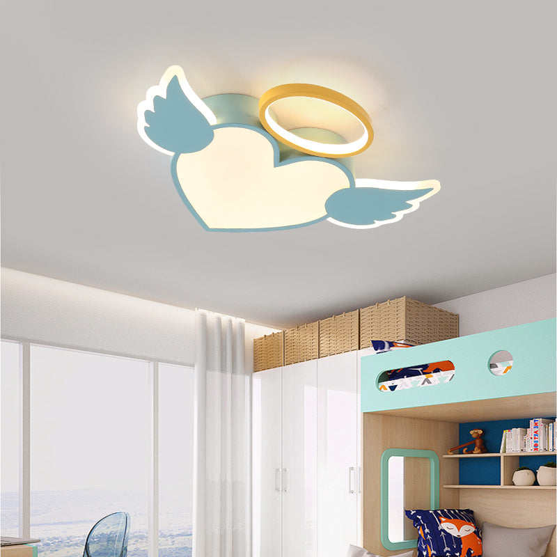 Heart Shaped Metal Flushmount Lamp: Cartoon Design Led Blue/Pink Ceiling Lighting 19.5’/23.5’