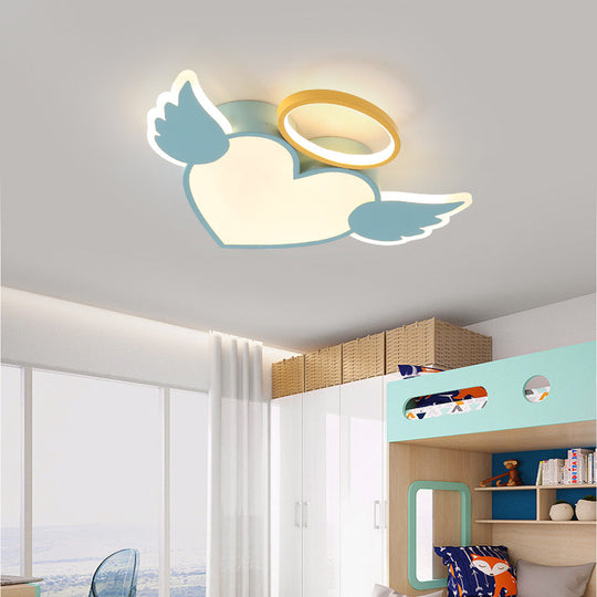 Heart Shaped Metal Flushmount Lamp: Cartoon Design Led Blue/Pink Ceiling Lighting 19.5/23.5 With