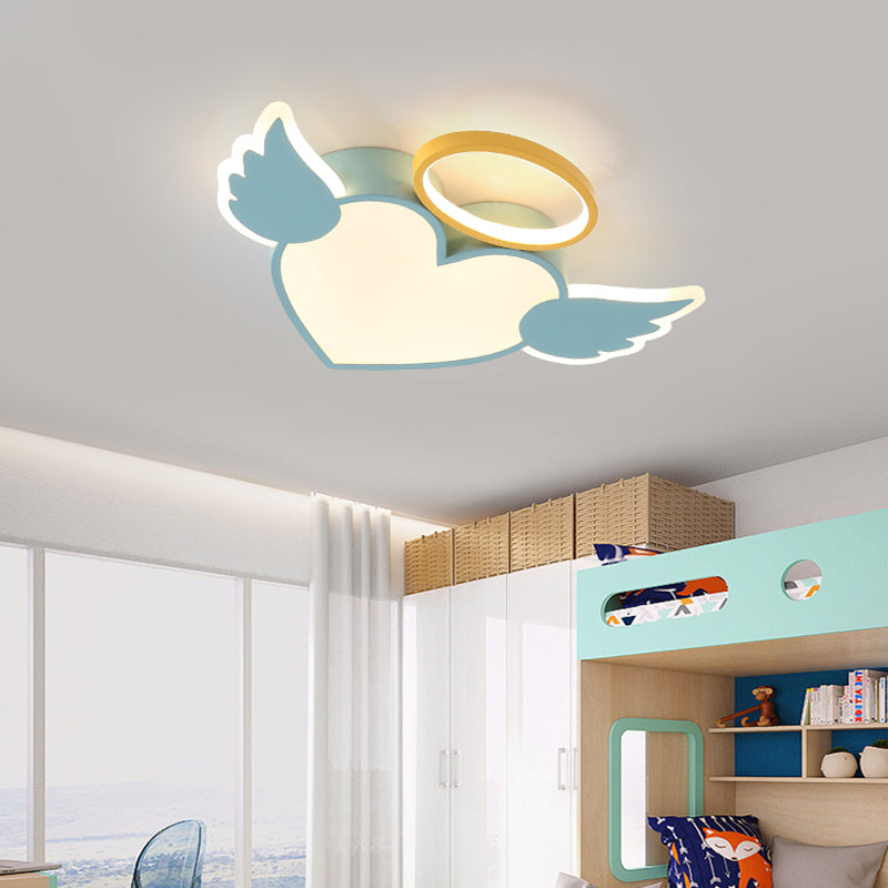 Heart Shaped Metal Flushmount Lamp: Cartoon Design Led Blue/Pink Ceiling Lighting 19.5/23.5 With