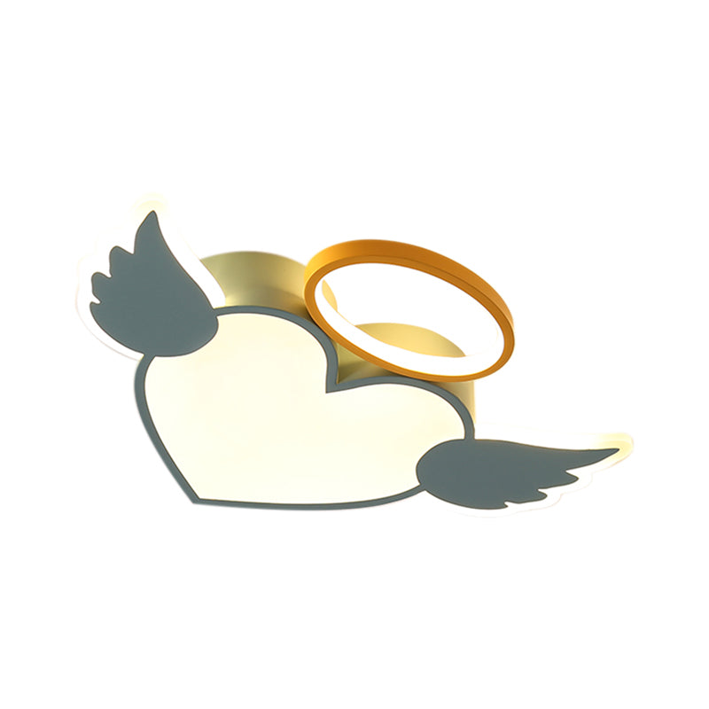 Heart Shaped Metal Flushmount Lamp: Cartoon Design Led Blue/Pink Ceiling Lighting 19.5’/23.5’