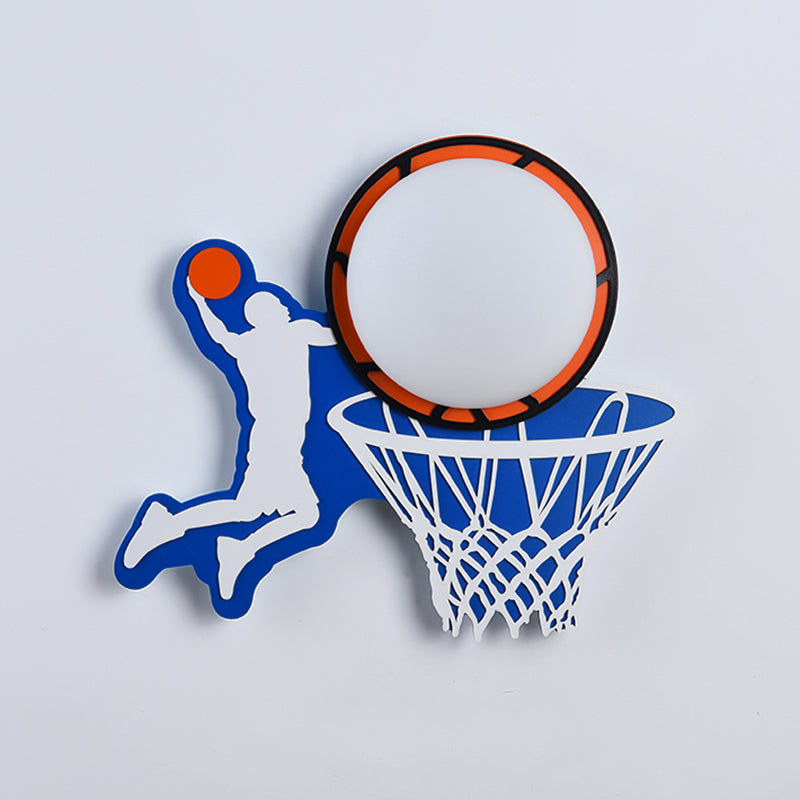 Kiddie Cartoon Blue Led Wall Lamp - Round Shade Plastic Light Fixture For Kindergarten