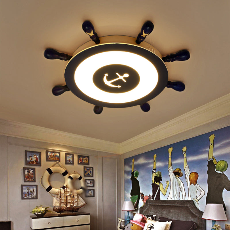 Contemporary Blue Led Flush Ceiling Light For Child’s Room - Resin Rudder Design