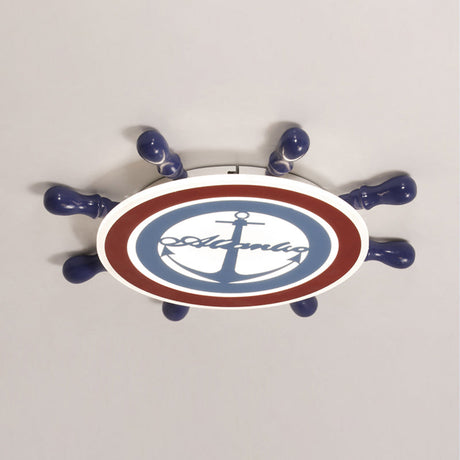 Cartoon Led Flush Mount Ceiling Light - Metallic Rudder Nursery Lighting Fixture