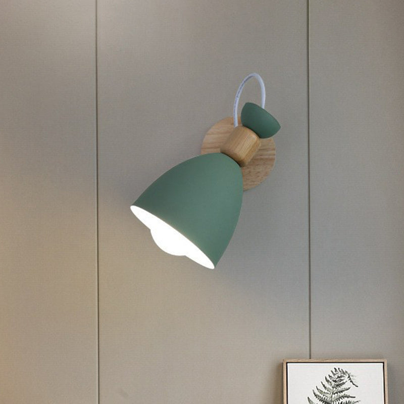 Metallic Swivel Shade Wall Lamp - Macaron 1-Bulb Wood Bedroom Light Fixture Green / A
