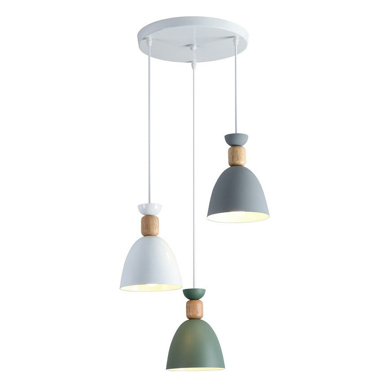 Macaron 3-Head Metallic Multi Ceiling Light: Inverted Cup Design White Suspension Lighting