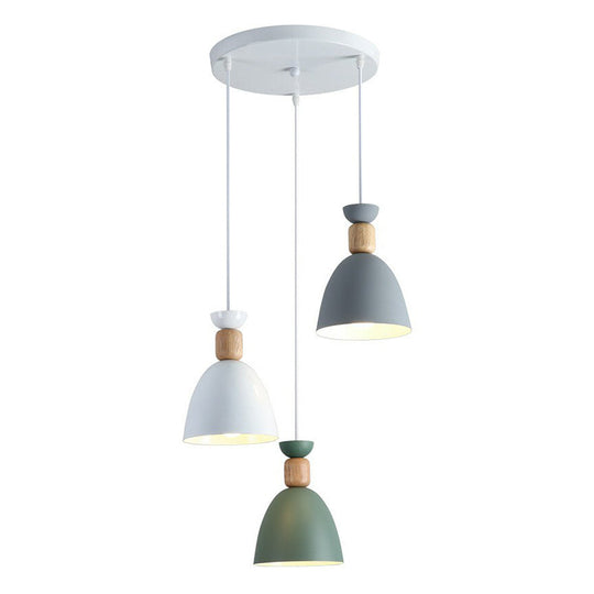 Macaron 3-Head Metallic Multi Ceiling Light: Inverted Cup Design White Suspension Lighting