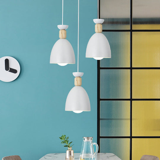 Sleek White Dome Shade Suspension Light With 3 Bulbs Modern Metallic Multi Lamp Pendant