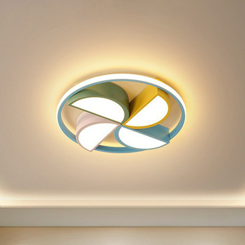Blue Macaron Pinwheel Led Flush Ceiling Light Fixture For Bedrooms