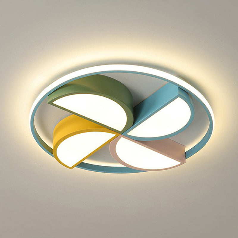 Blue Macaron Pinwheel Led Flush Ceiling Light Fixture For Bedrooms