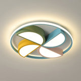 Blue Macaron Pinwheel Led Flush Ceiling Light Fixture For Bedrooms