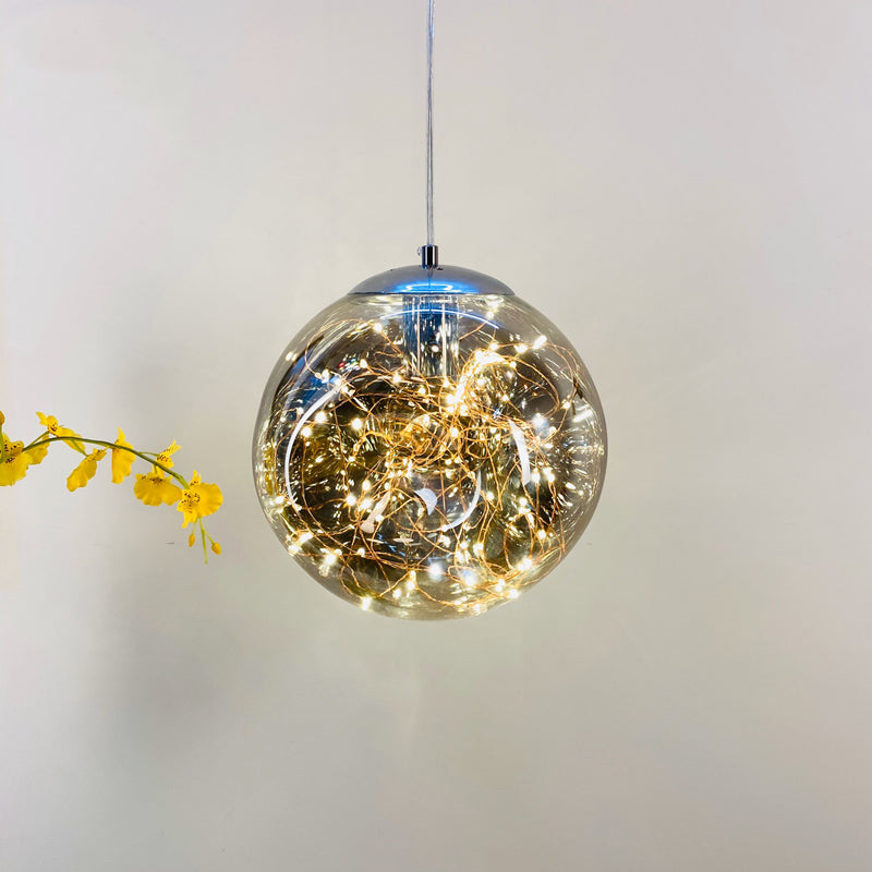 Sleek Geometric Led Pendant Light With Clear Glass Shade Ideal For Bedroom Ambiance And Starry