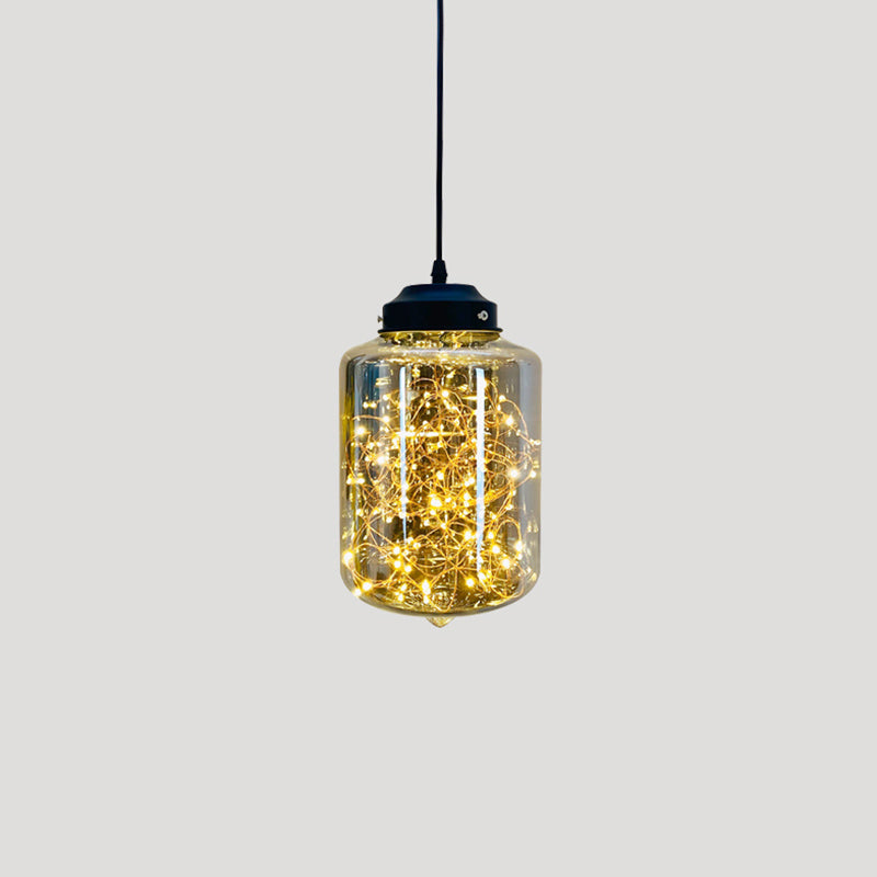 Sleek Geometric Led Pendant Light With Clear Glass Shade Ideal For Bedroom Ambiance And Starry