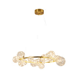 Contemporary Led Chandelier Light With Halo Ring - Clear Glass Globe Living Room Ceiling Lighting In