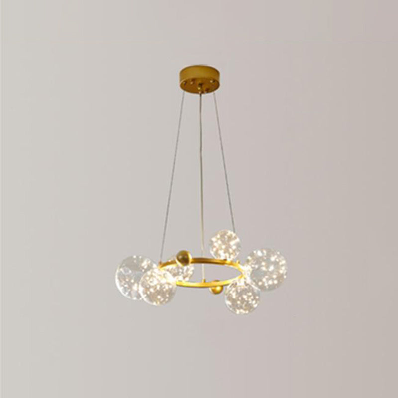 Modern Led Chandelier Pendant Light With Ball Shaped Clear Glass Gold; Perfect For Dining Rooms