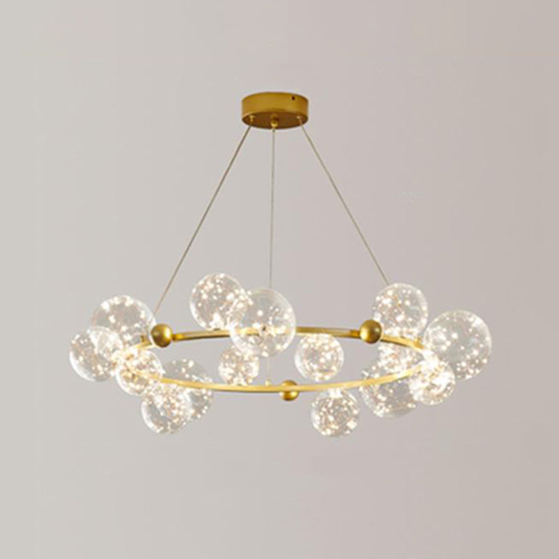 Modern Led Chandelier Pendant Light With Ball Shaped Clear Glass Gold; Perfect For Dining Rooms