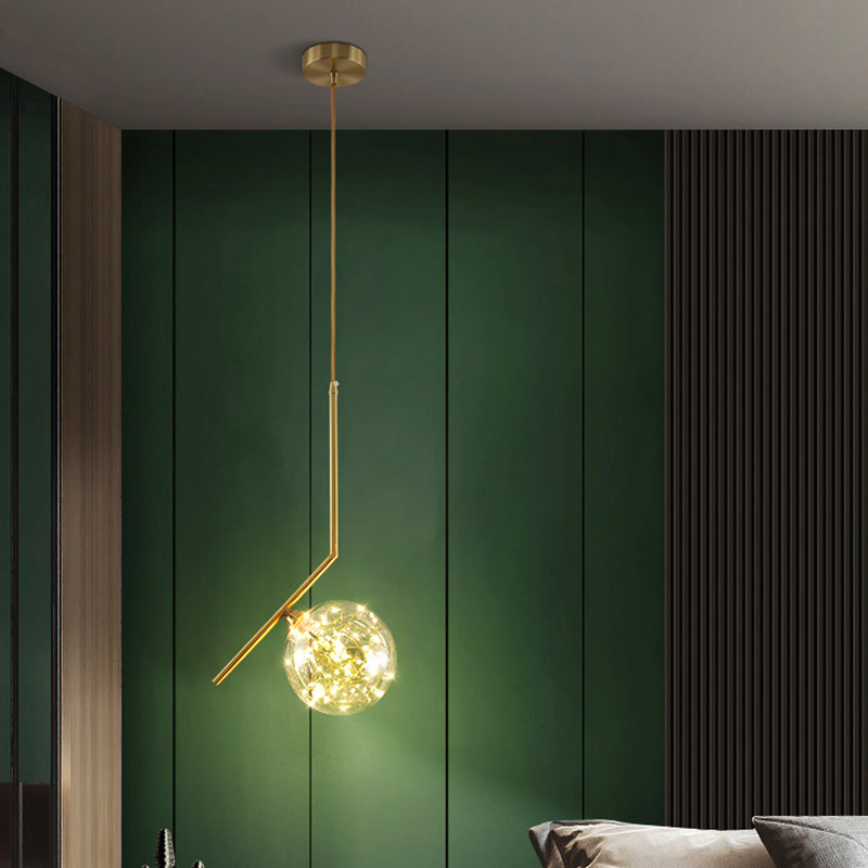 Modern Globe Glass Pendant Light For Bedroom Led Hanging Ceiling Fixture In Brass