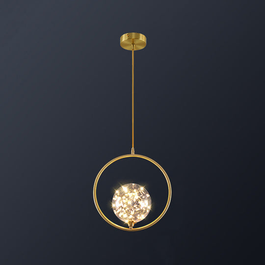 Simplicity Clear Glass Globe Ceiling Light: Led Pendant For Bedroom - Brass Finish