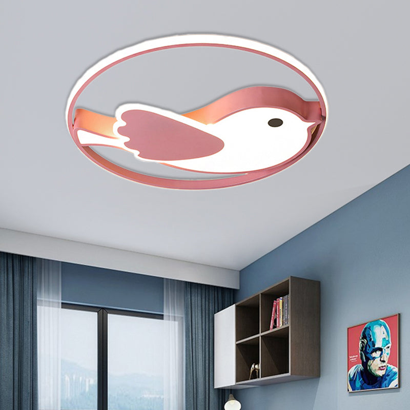 Cartoon Led Flush Mount Lamp: Pink Acrylic Shade Bedroom Lighting - 18/21.5 Diameter