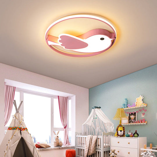 Cartoon Led Flush Mount Lamp: Pink Acrylic Shade Bedroom Lighting - 18/21.5 Diameter