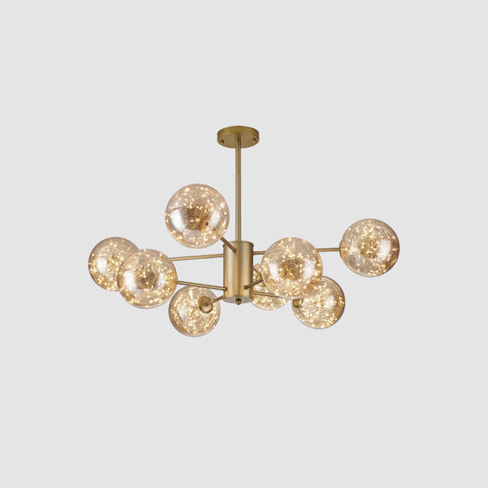 Clear Glass Radial Suspension Led Chandelier Light - Simplicity Globe Shade For Living Room 8 / Gold