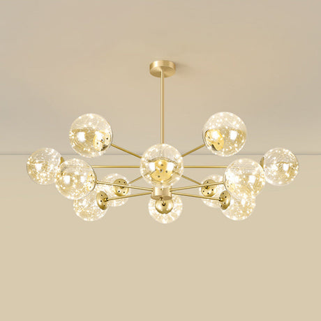Contemporary Radial Led Pendant Chandelier With Clear Globe Glass Shade - Metallic Gold Finish