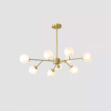 Modern Metallic Hanging Chandelier With Led Lights & Glass Shade For Living Room 9 / Cream A