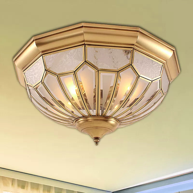 Classic Gold Bedroom Flush Mount Lamp With Frosted Glass Shade And Multiple Lights (18’/21’/23.5’)