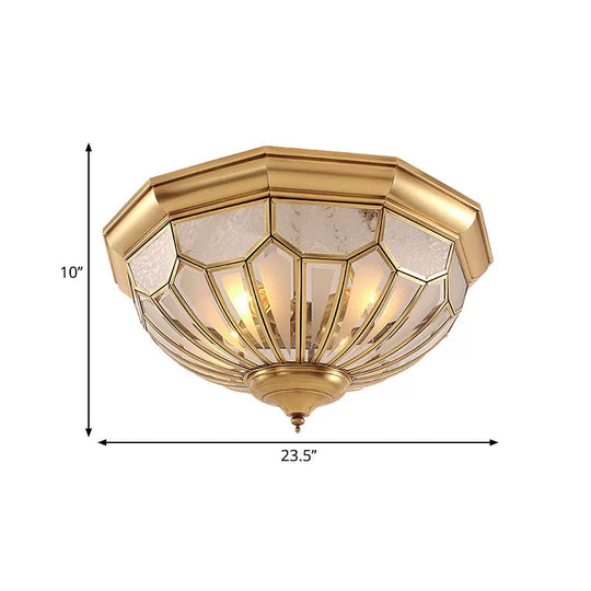 Classic Gold Bedroom Flush Mount Lamp With Frosted Glass Shade And Multiple Lights (18’/21’/23.5’)