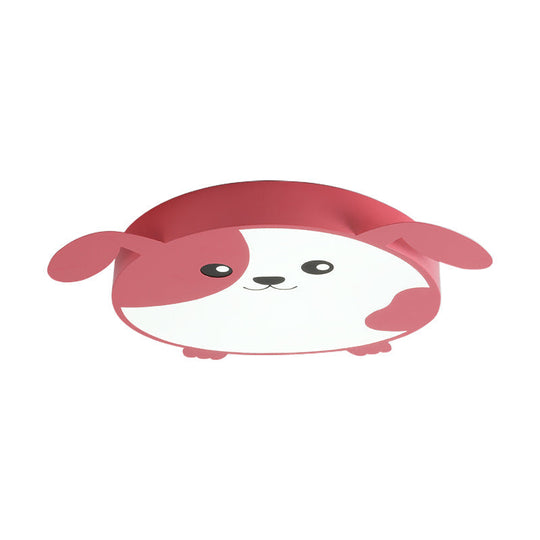 Doggie-Themed Led Flush Mount Ceiling Light For Kids Bedrooms In Pink/Green With Warm/White