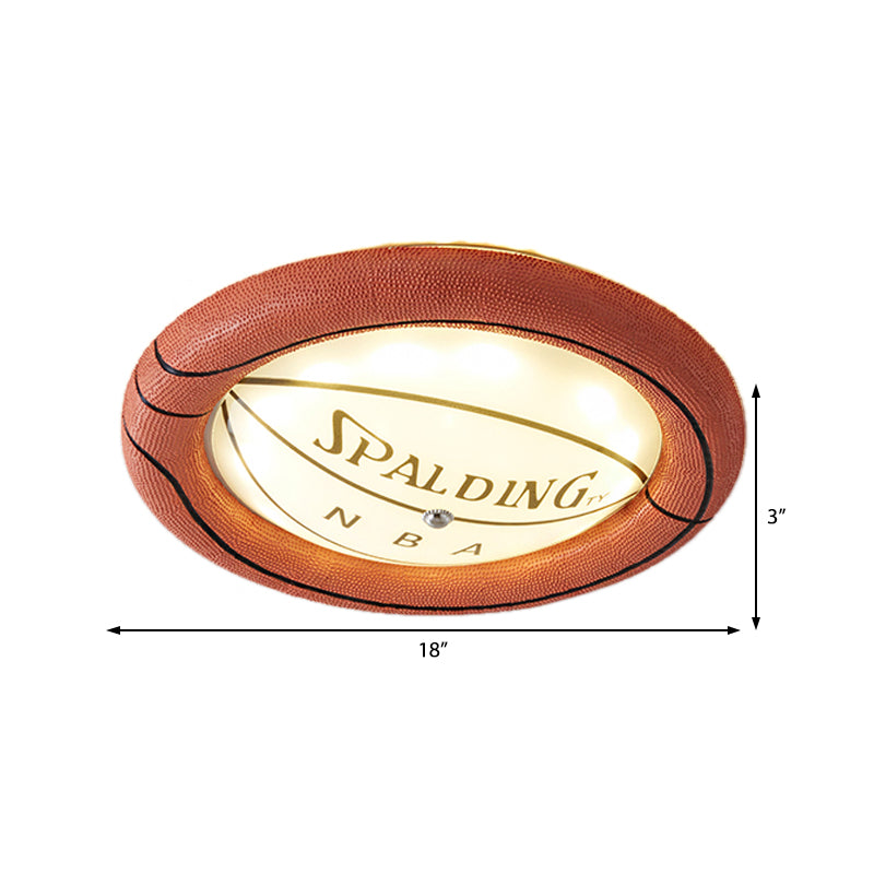 Basketball Design Led Ceiling Light In Brown Resin And Frosted Glass - Warm/White