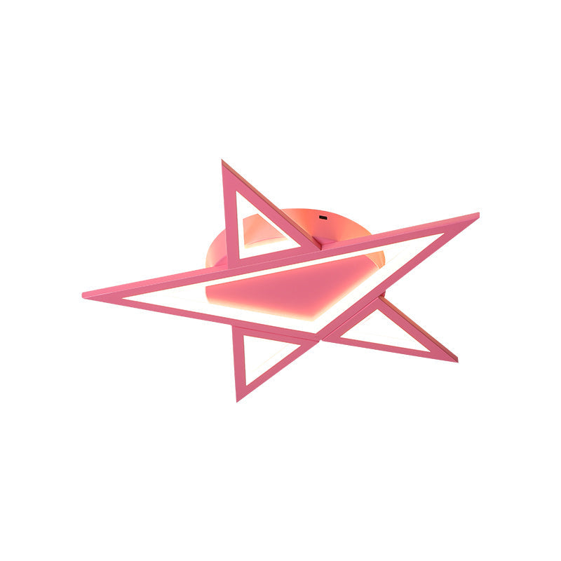 Modern Aluminum Star Shaped Pendant Light With Led In Blue/Pink - Flush Mount Ceiling