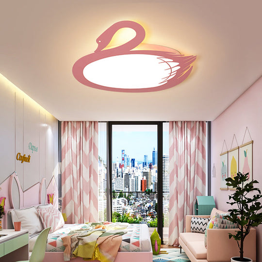 Led Flush Mount Lighting: Pink Swan Ceiling Fixture With Acrylic Shade In Modern Style & Warm/White