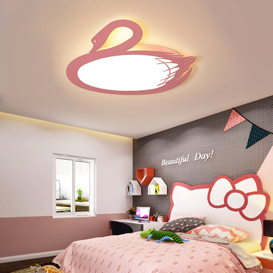 Led Flush Mount Lighting: Pink Swan Ceiling Fixture With Acrylic Shade In Modern Style & Warm/White