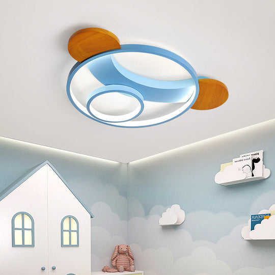 16’/19.5’ Bear Shaped Ceiling Light For Kids Bedroom - Led Silicone Flush Mount Lamp In