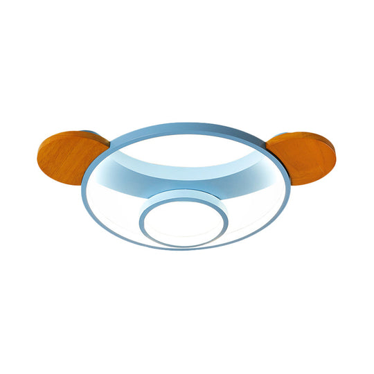 16/19.5 Bear Shaped Ceiling Light For Kids Bedroom - Led Silicone Flush Mount Lamp In Blue/Pink