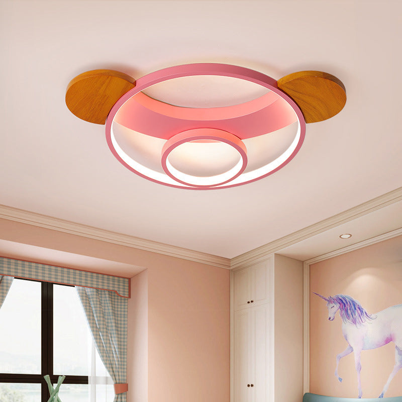 16’/19.5’ Bear Shaped Ceiling Light For Kids Bedroom - Led Silicone Flush Mount Lamp In