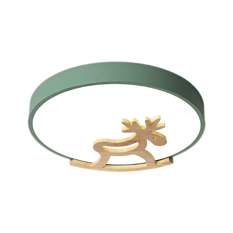 Kid’s Led Deer Flush Mount Ceiling Light In Gray/White With Acrylic And Wood Accents