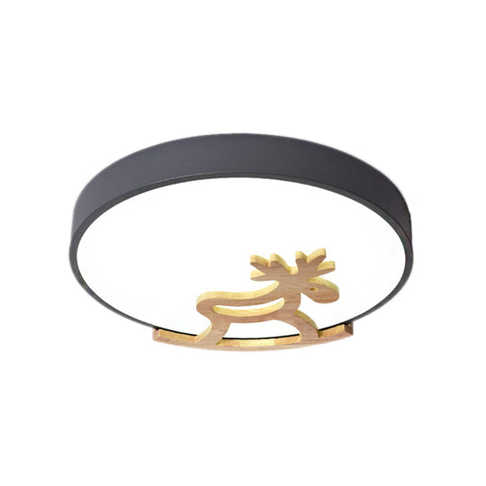 Kid’s Led Deer Flush Mount Ceiling Light In Gray/White With Acrylic And Wood Accents