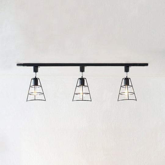 Retro Wire Cage Semi Flush Ceiling Light With Rotatable Conical Shade Black/White Metal Black