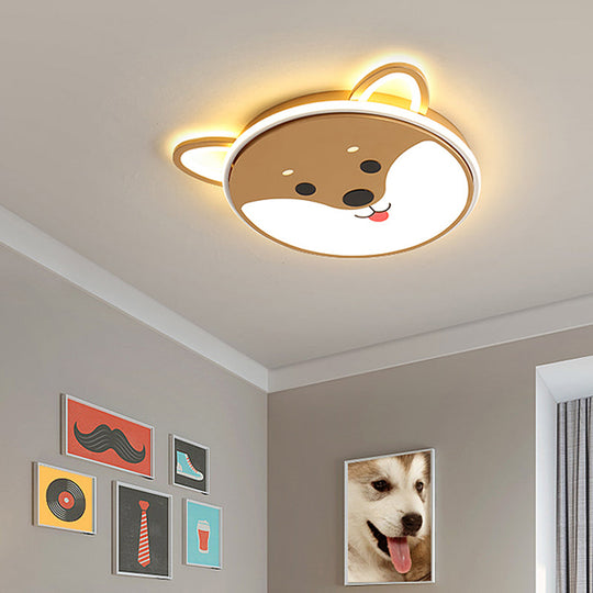 Kids’ Dog Pattern Ceiling Flush Mount Light - Black/Brown Led 16.5’/20.5’ Dia Warm/White
