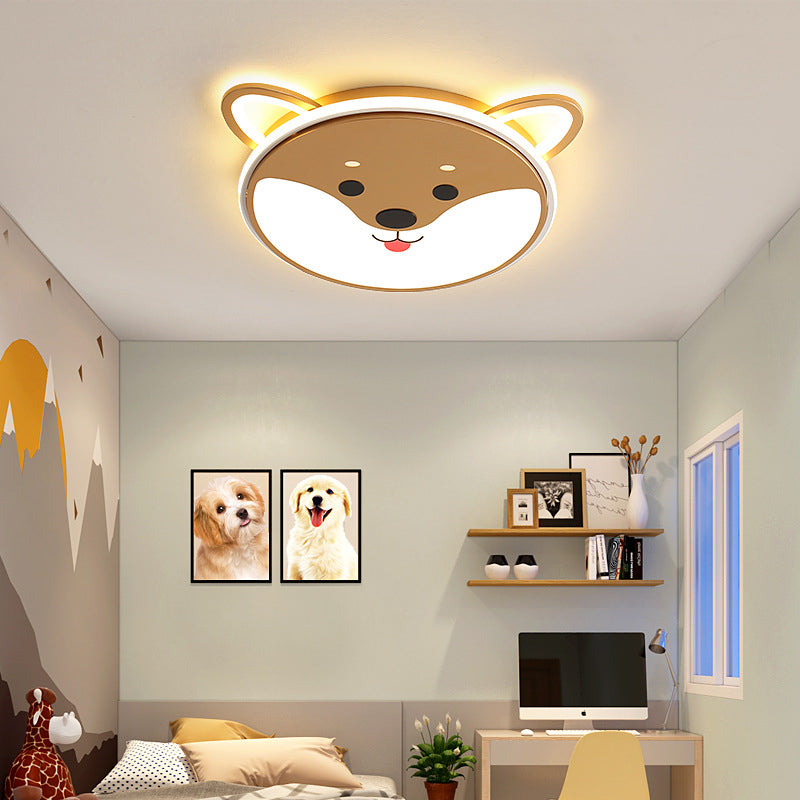 Kids’ Dog Pattern Ceiling Flush Mount Light - Black/Brown Led 16.5’/20.5’ Dia Warm/White