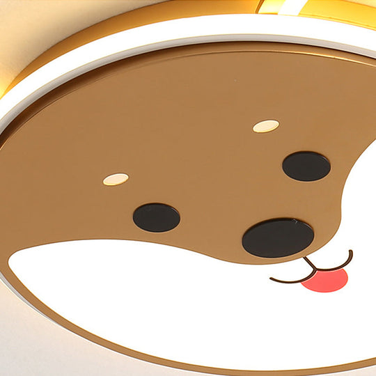 Kids’ Dog Pattern Ceiling Flush Mount Light - Black/Brown Led 16.5’/20.5’ Dia Warm/White