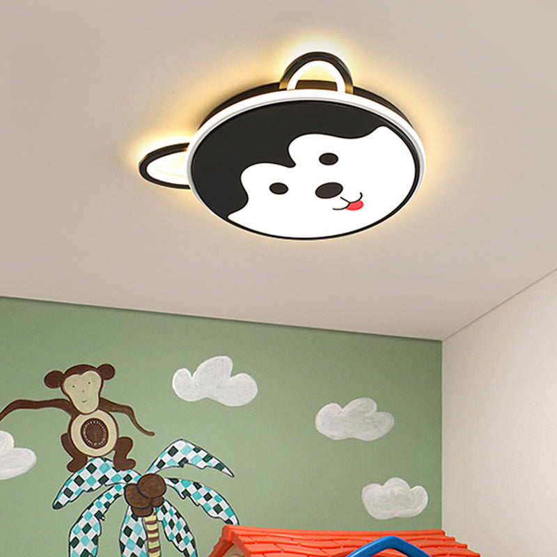 Kids’ Dog Pattern Ceiling Flush Mount Light - Black/Brown Led 16.5’/20.5’ Dia Warm/White
