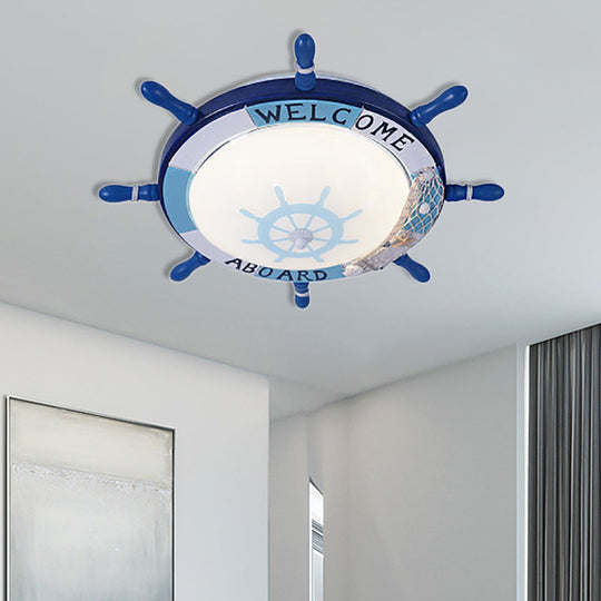 Kids’ Resin Ceiling Light With Bubble Glass Shade - Blue Rudder Flush Mount Lamp