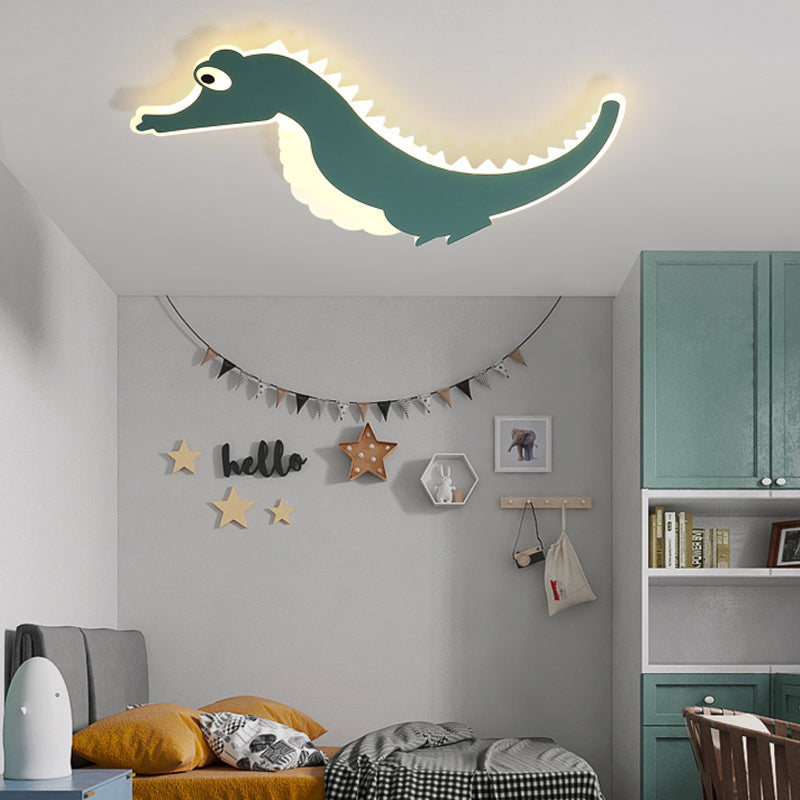 Stylish Sea Horse Led Ceiling Light In Orange/Green With Warm/White Glow