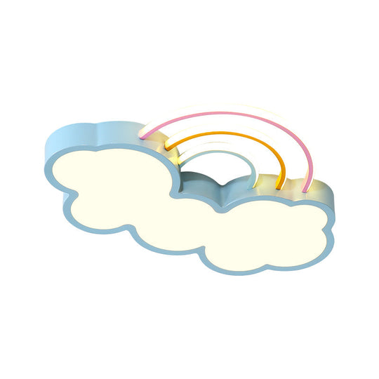 Kids Led Flush Mount Lamp: Blue Cloud And Rainbow Lighting (Warm/White) 13’/19’ W